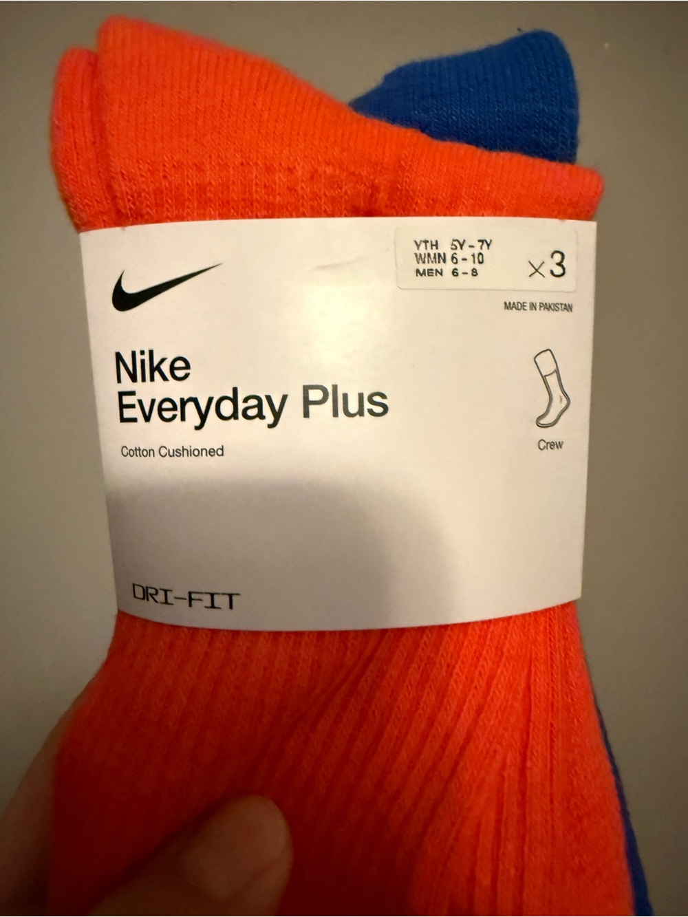 Nike Everyday Plus Crew Socks - Bright Orange, Red, & Royal Blue (3-Pack) - Picture 3 of 4